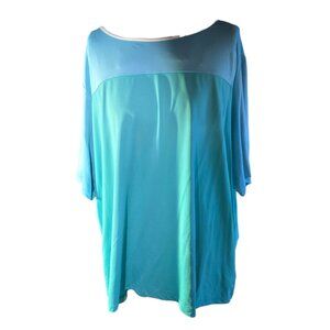 Lands End Womens 3X Aqua Pullover Top Nylon/Spandex Blend Short Sleeve 24W-26W L
